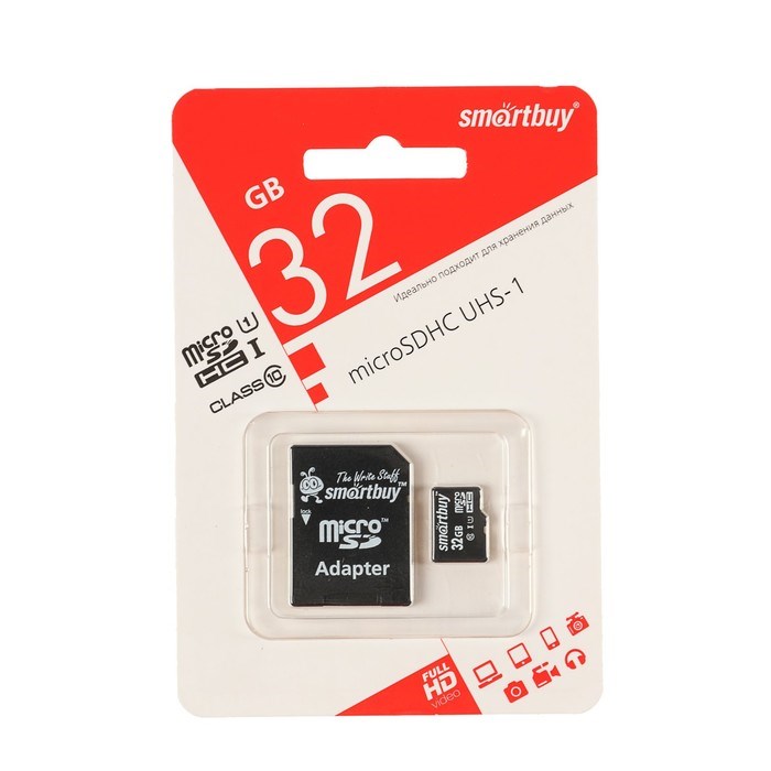 Карта памяти Smartbuy microSD, 32 Гб, SDHC, UHS-I, класс 10, с адаптером SD - фото 51363404