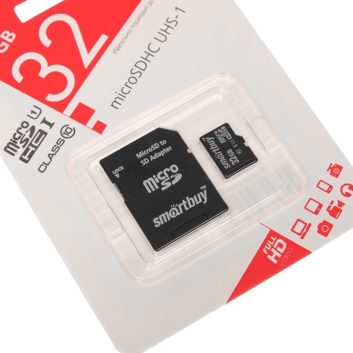 Карта памяти Smartbuy microSD, 32 Гб, SDHC, UHS-I, класс 10, с адаптером SD - фото 51363405