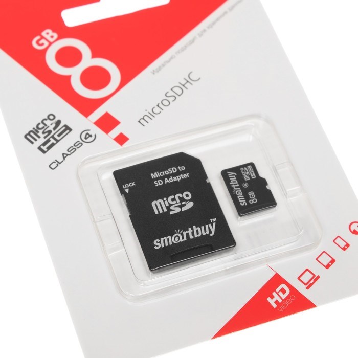 Карта памяти Smartbuy microSD, 8 Гб, SDHC, класс 4, с адаптером SD - фото 51363412