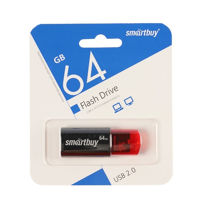 Флешка Smartbuy Click, 64 Гб, USB2.0, чт до 25 Мб/с, зап до 15 Мб/с, чёрная - фото 51363417