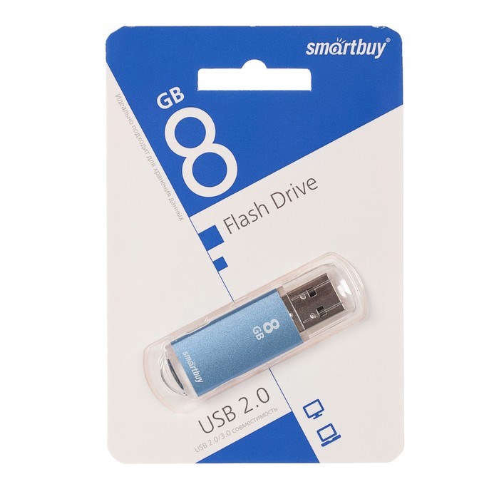 Флешка Smartbuy V-Cut, 8 Гб, USB2.0, чт до 25 Мб/с, зап до 15 Мб/с, синяя - фото 51363538