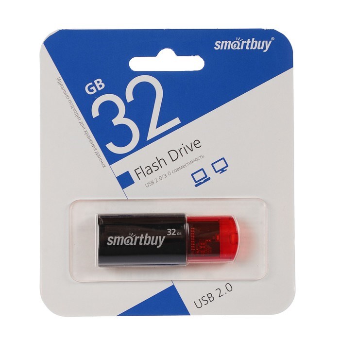 Флешка Smartbuy Click, 32 Гб, USB2.0, чт до 25 Мб/с, зап до 15 Мб/с, чёрная - фото 51363564