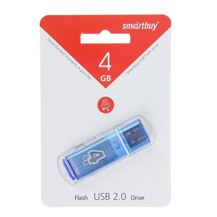 Флешка Smartbuy Glossy, 4 Гб, USB2.0, чт до 25 Мб/с, зап до 15 Мб/с, синяя - фото 51363570