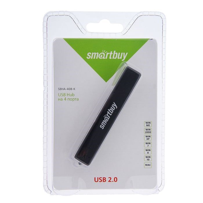 Разветвитель USB портов Smartbuy SBHA-408-K, 4 порта, черный - фото 51363584