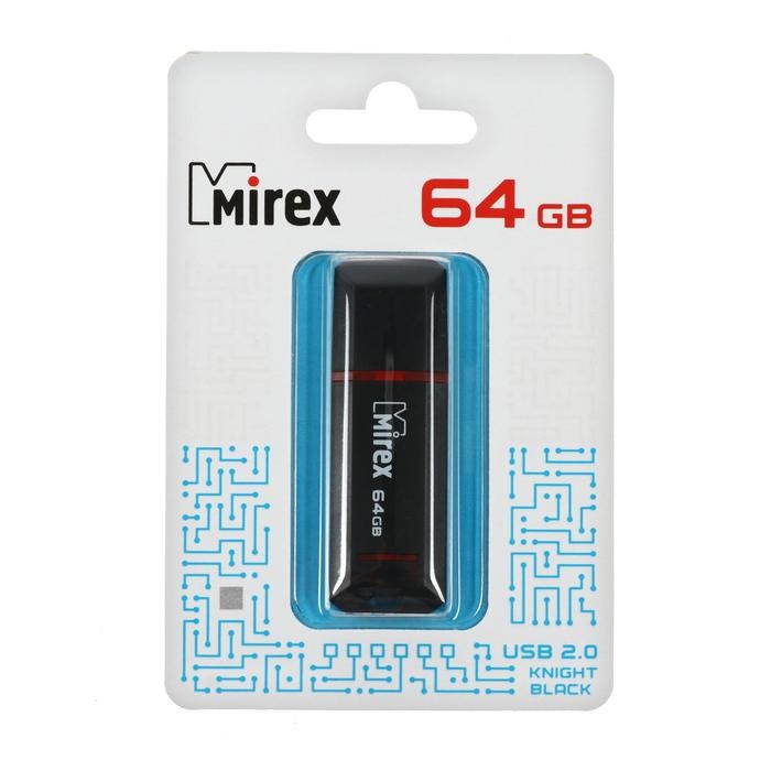 Флешка Mirex KNIGHT BLACK, 64 Гб, USB2.0, чт до 25 Мб/с, зап до 15 Мб/с, черная - фото 51363948