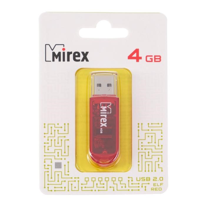 Флешка Mirex ELF RED, 4 Гб, USB2.0, чт до 25 Мб/с, зап до 15 Мб/с, красная - фото 51363953