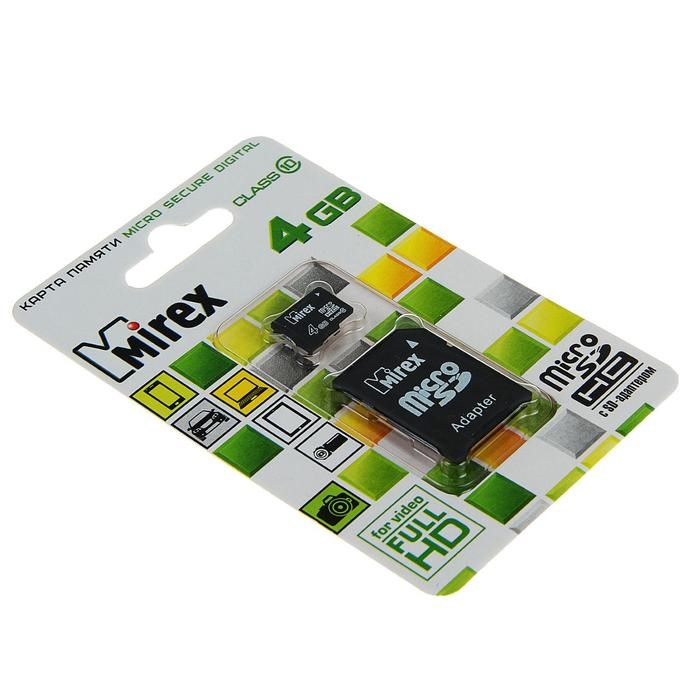 Карта памяти Mirex microSD, 4 Гб, SDHC, класс 10, с адаптером SD - фото 51364009