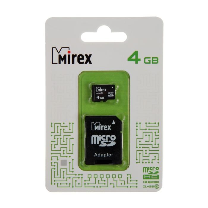 Карта памяти Mirex microSD, 4 Гб, SDHC, класс 10, с адаптером SD - фото 51364012