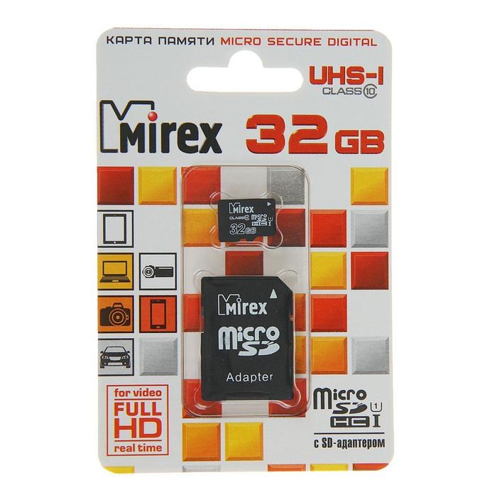 Карта памяти Mirex microSD, 32 Гб, SDHC, UHS-I, класс 10, с адаптером SD - фото 51364016