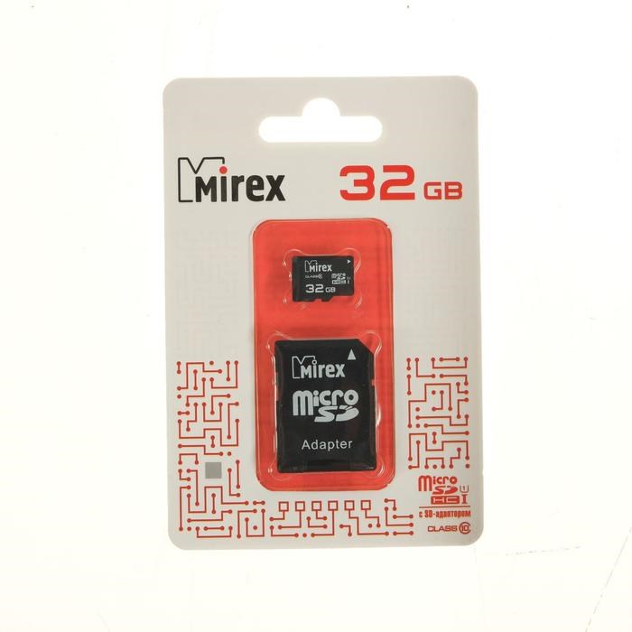 Карта памяти Mirex microSD, 32 Гб, SDHC, UHS-I, класс 10, с адаптером SD - фото 51364018