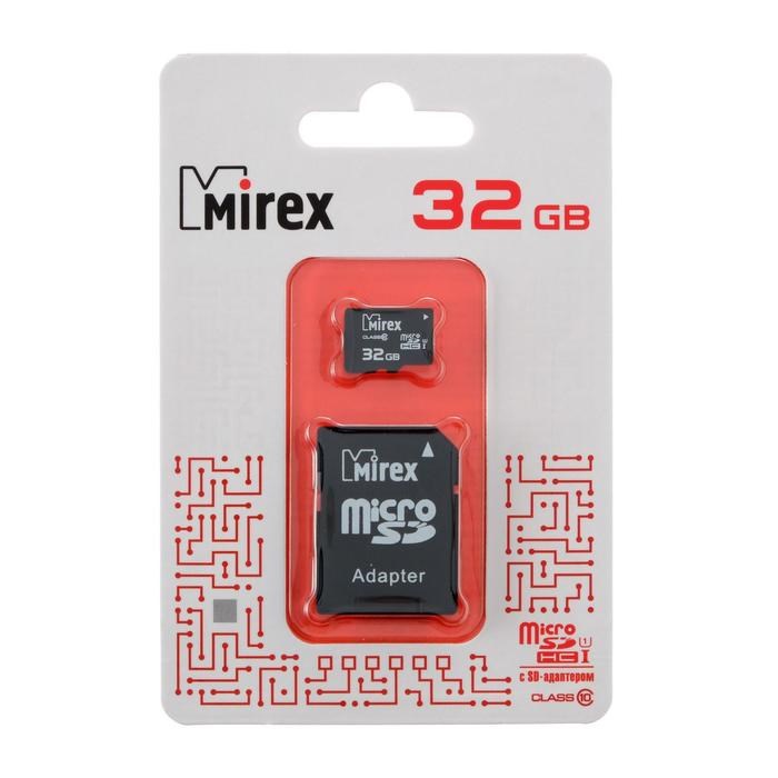 Карта памяти Mirex microSD, 32 Гб, SDHC, UHS-I, класс 10, с адаптером SD - фото 51364020