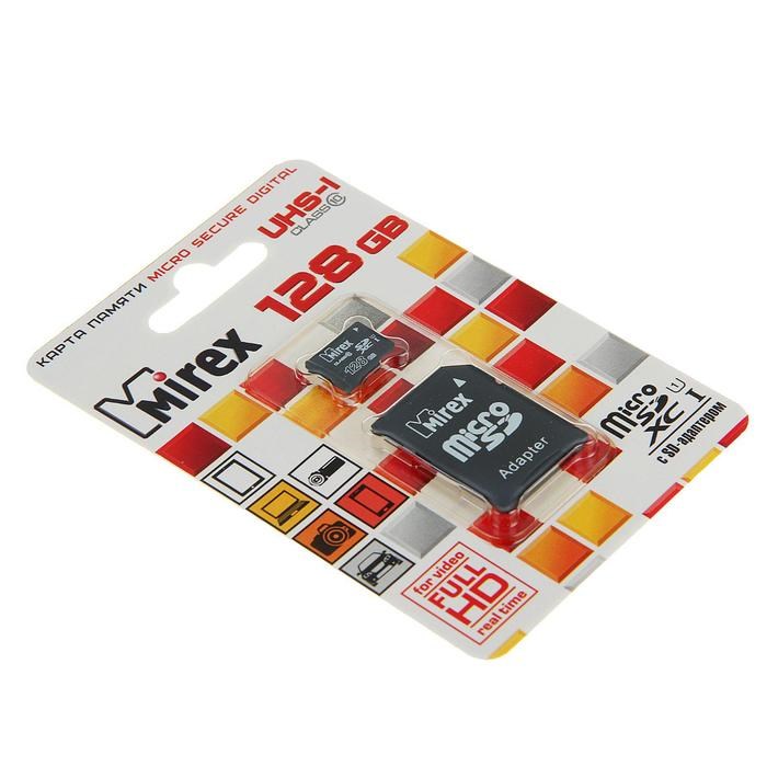 Карта памяти Mirex microSD, 128 Гб, SDXC, UHS-I, класс 10, с адаптером SD - фото 51364033