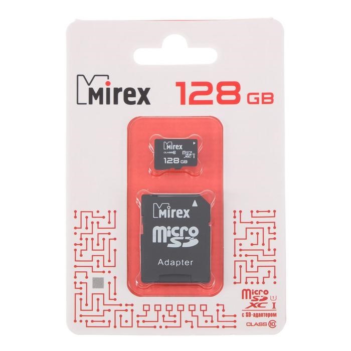 Карта памяти Mirex microSD, 128 Гб, SDXC, UHS-I, класс 10, с адаптером SD - фото 51364036