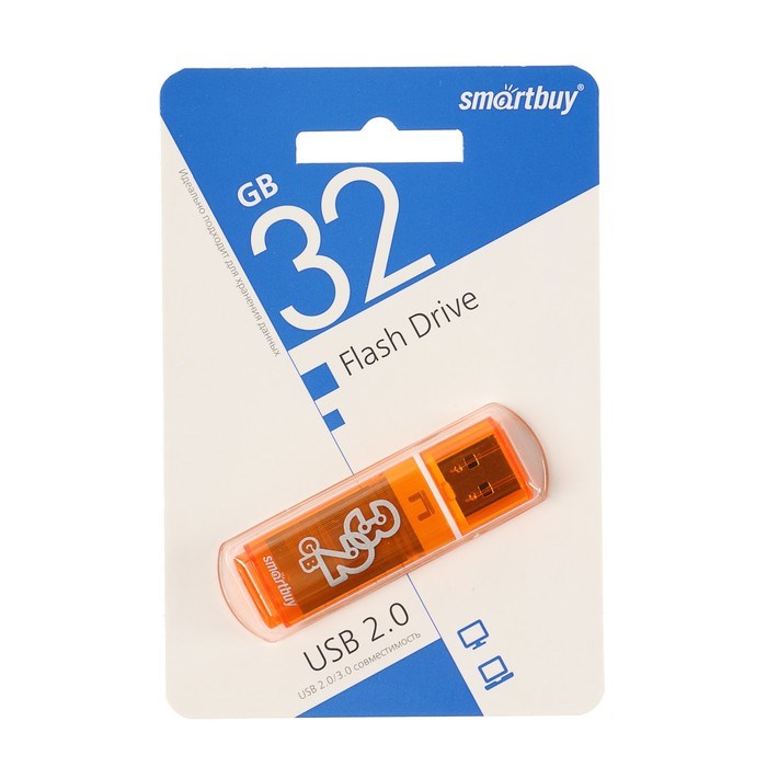 Флешка Smartbuy Glossy series Orange, 32 Гб, USB2.0, чт до 25 Мб/с, зап до 15 Мб/с,оранжевая - фото 51364357