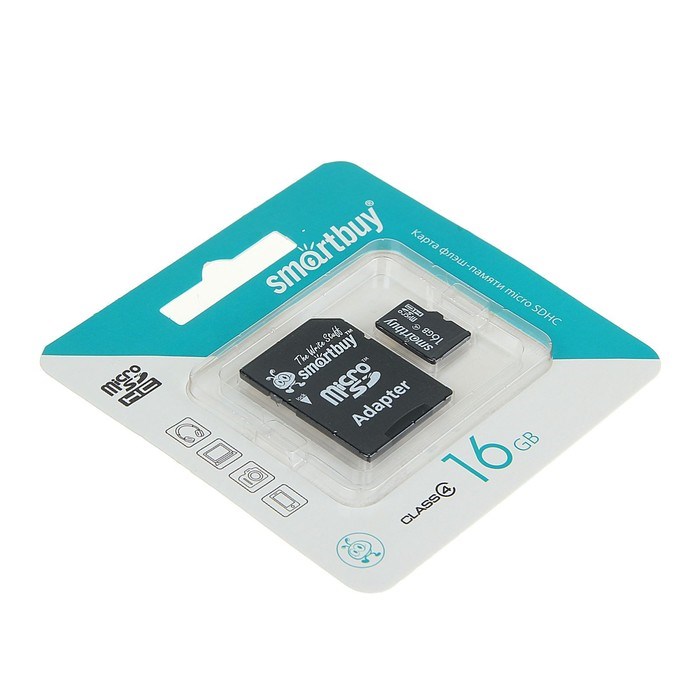 Карта памяти Smartbuy microSD, 16 Гб, SDHC, класс 4, с адаптером SD - фото 51364365