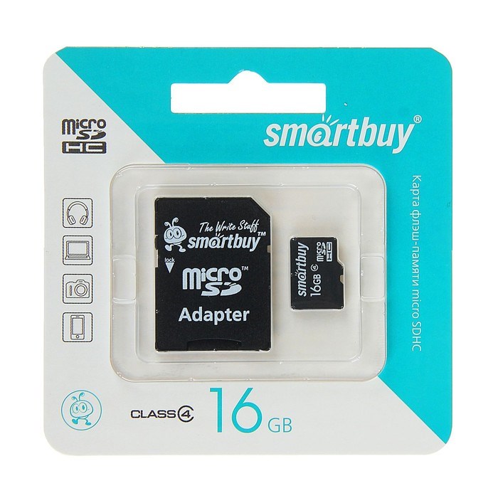 Карта памяти Smartbuy microSD, 16 Гб, SDHC, класс 4, с адаптером SD - фото 51364366