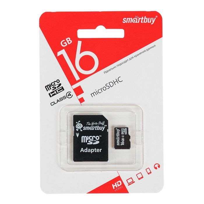 Карта памяти Smartbuy microSD, 16 Гб, SDHC, класс 4, с адаптером SD - фото 51364367