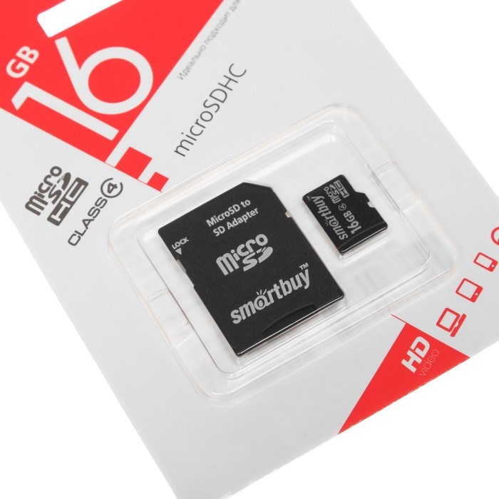 Карта памяти Smartbuy microSD, 16 Гб, SDHC, класс 4, с адаптером SD - фото 51364369