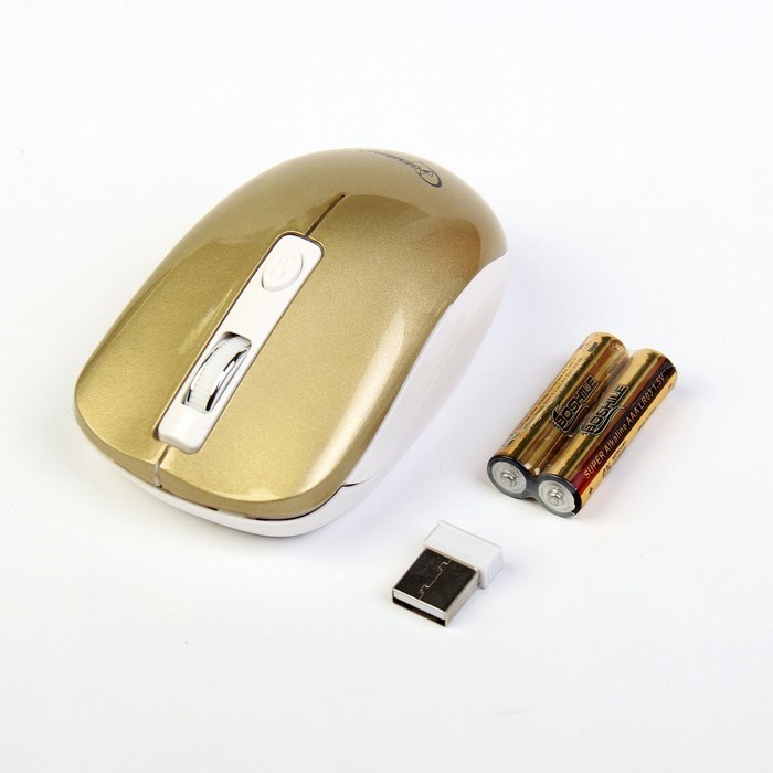Мышь Gembird MUSW-400, беспроводная, бесшумная, 1600 dpi, 2xAAA, USB, золотистая - фото 51364384