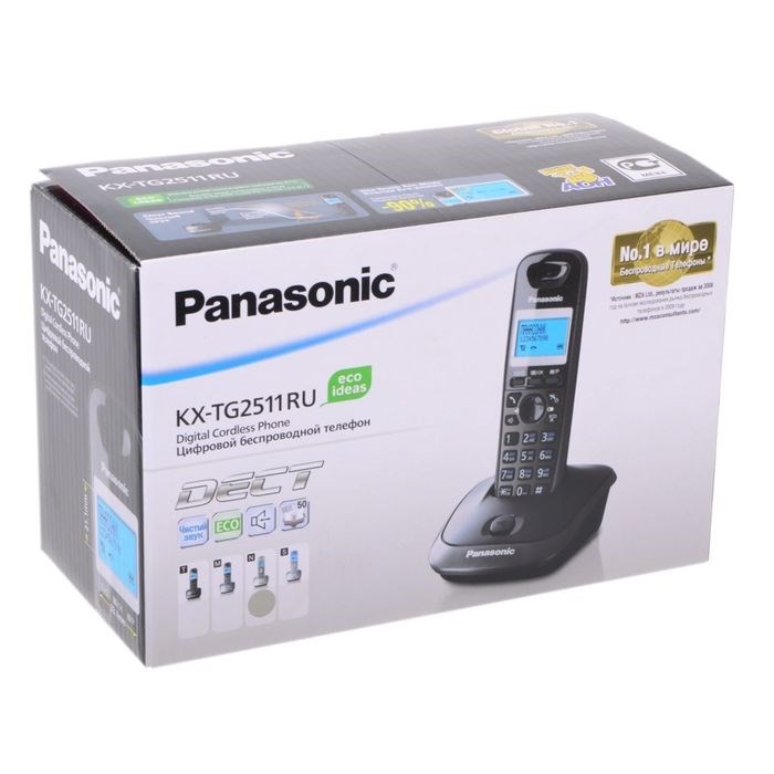 Радиотелефон Dect Panasonic KX-TG2511RUN платиновый/чёрный, АОН - фото 51364451