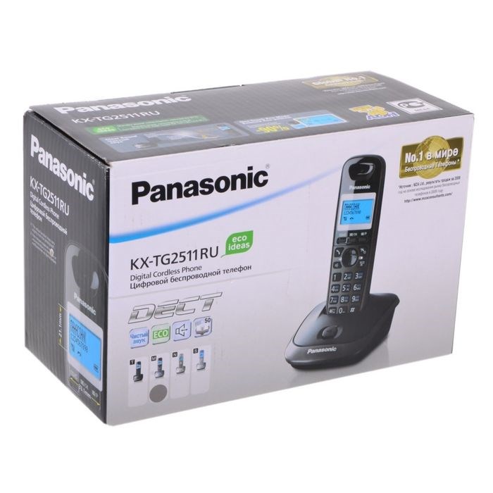 Радиотелефон Dect Panasonic KX-TG2511RUM серый металлик/чёрный, АОН - фото 51364464