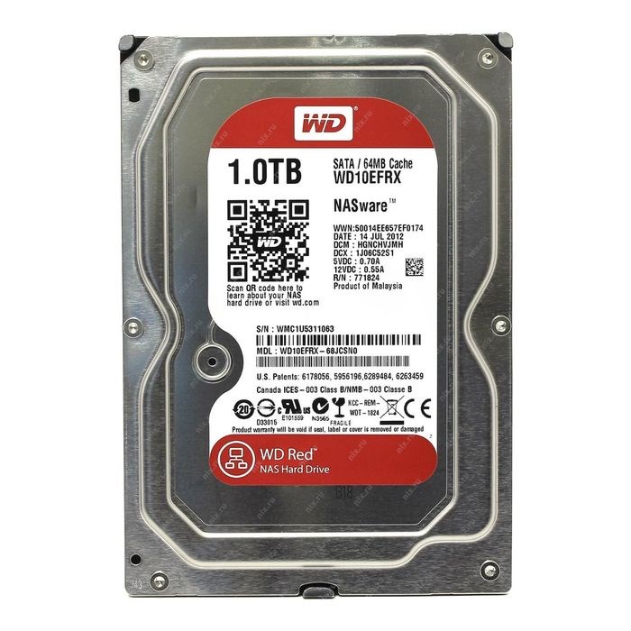 Жесткий диск WD SATA-III 1Tb WD10EFRX NAS Red 64Mb 3.5" - фото 51364639