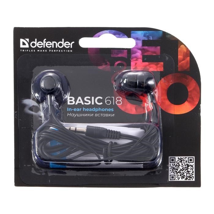 Наушники Defender Basic 618, вакуумные, 95 дБ, 32 Ом, 3.5 мм, 1.1 м, черные - фото 51364678