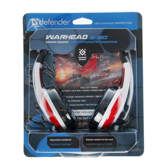 Наушники Defender Warhead G-120, игровые, полноразмерные, микрофон, 3.5мм, 2 м,черно-красные - фото 51364686