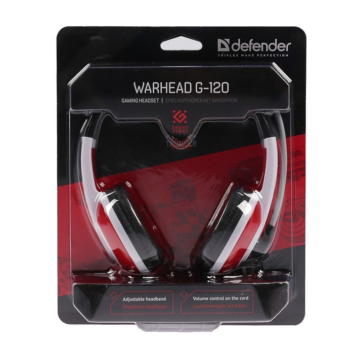 Наушники Defender Warhead G-120, игровые, полноразмерные, микрофон, 3.5мм, 2 м,черно-красные - фото 51364688