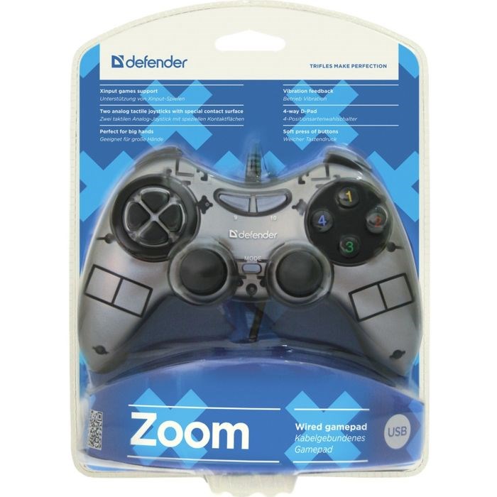 Геймпад Defender Zoom, Xinput, проводной, вибрация, для PC, USB, серо-черный - фото 51364714