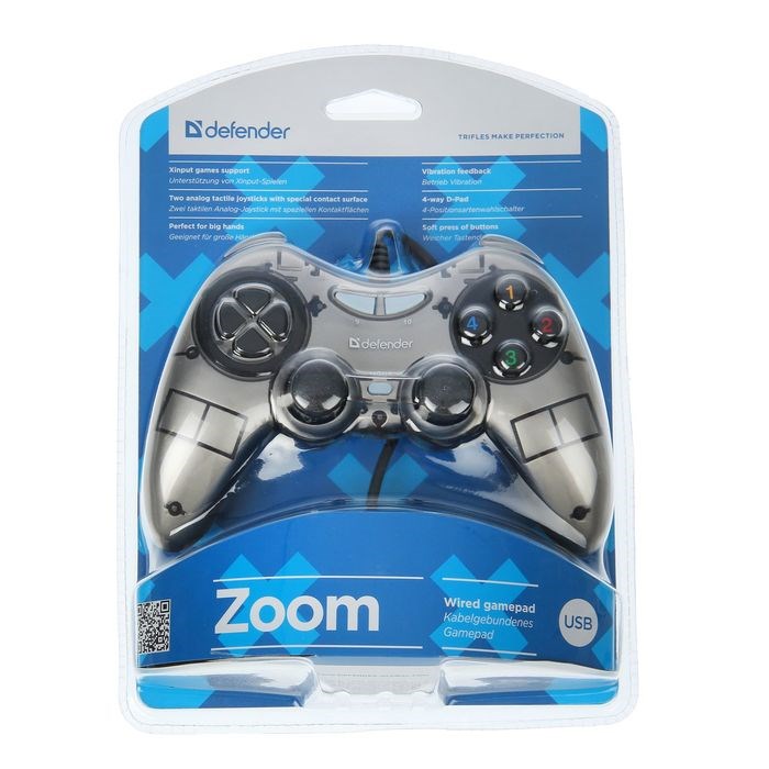 Геймпад Defender Zoom, Xinput, проводной, вибрация, для PC, USB, серо-черный - фото 51364715