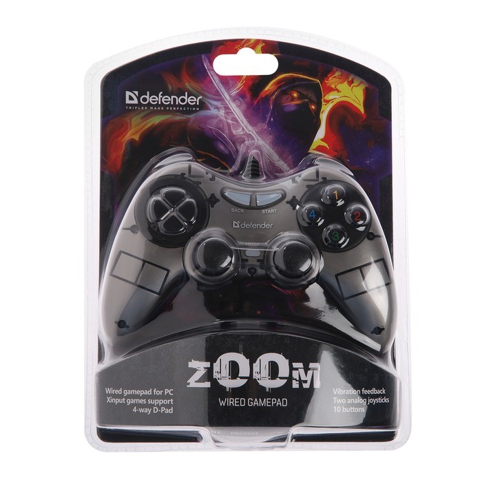 Геймпад Defender Zoom, Xinput, проводной, вибрация, для PC, USB, серо-черный - фото 51364717