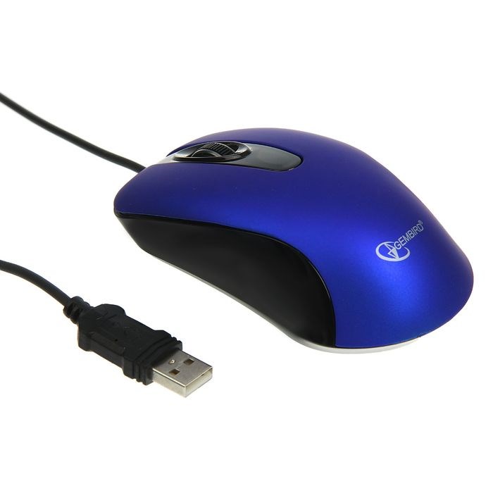 Мышь Gembird MOP-400, проводная, оптическая, бесшумная, 1000 dpi, USB, чёрно-синяя - фото 51364766