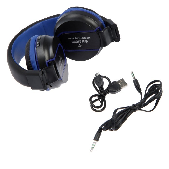 Наушники беспроводные Luazon HQ-3, складные, микрофон, microSD, черно-синие - фото 51364791