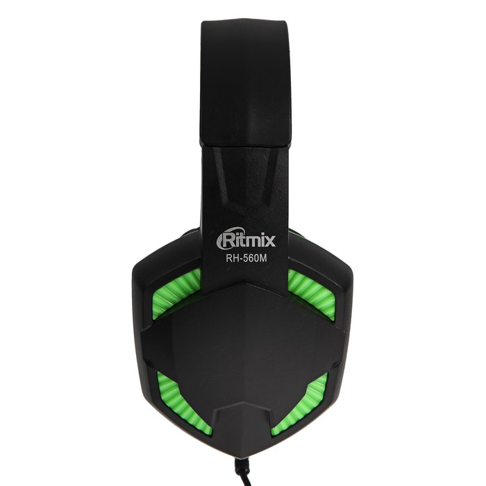 Наушники Ritmix RH-560M Gaming, игровые, полноразмерные,микрофон,3.5мм, 1.8 м, черно-зеленые - фото 51364957