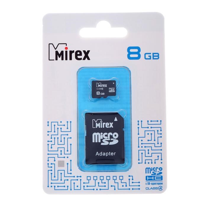 Карта памяти Mirex microSD, 8 Гб, SDHC, класс 4, с адаптером SD - фото 51365002