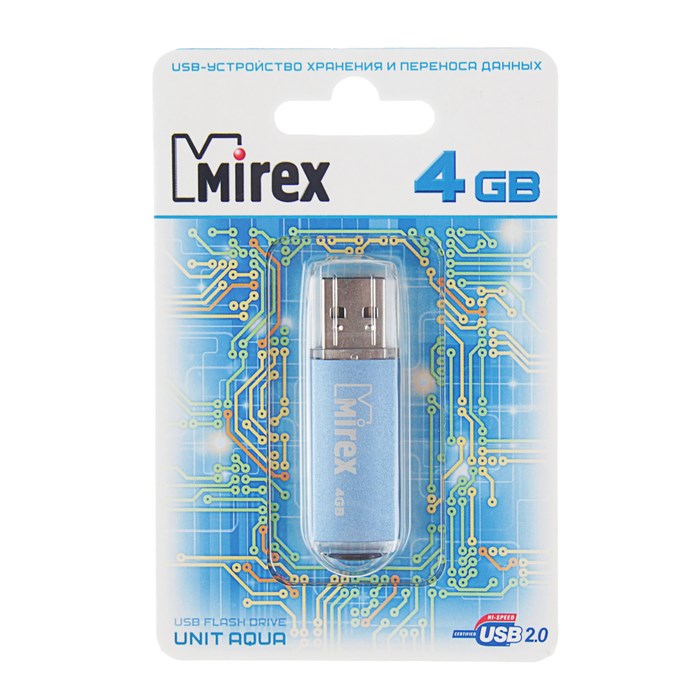 Флешка Mirex UNIT AQUA, 4 Гб, USB2.0, чт до 25 Мб/с, зап до 15 Мб/с, синяя - фото 51365026