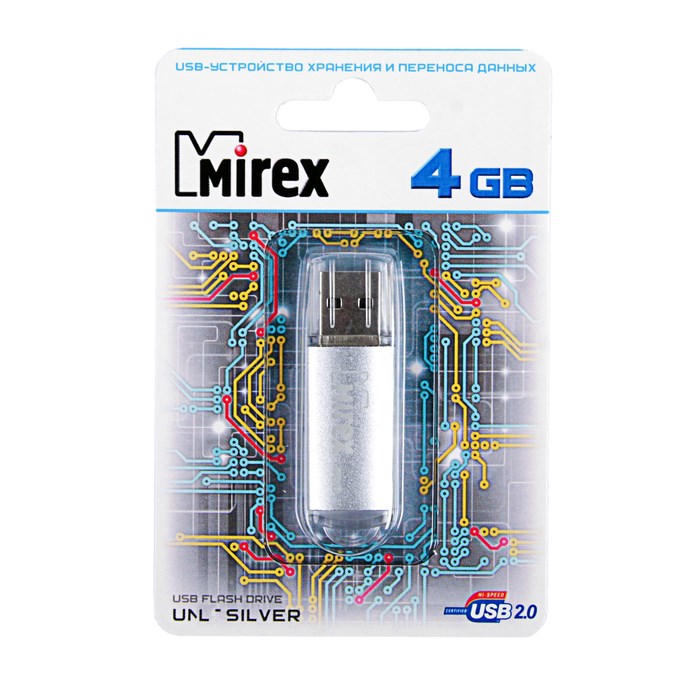 Флешка Mirex UNIT SILVER, 4 Гб, USB2.0, чт до 25 Мб/с, зап до 15 Мб/с, серебристая - фото 51365036