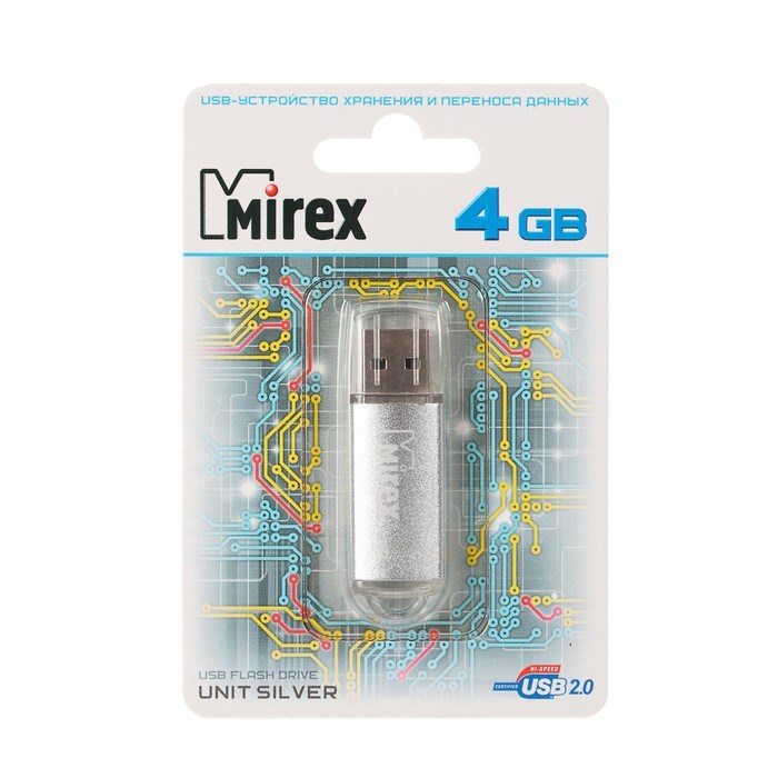 Флешка Mirex UNIT SILVER, 4 Гб, USB2.0, чт до 25 Мб/с, зап до 15 Мб/с, серебристая - фото 51365038