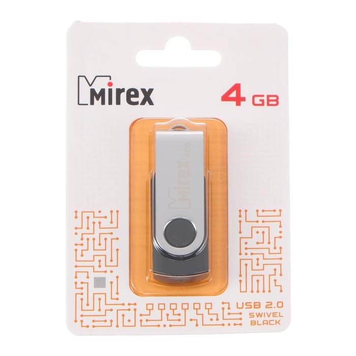 Флешка Mirex SWIVEL BLACK, 4 Гб, USB2.0, чт до 25 Мб/с, зап до 15 Мб/с, черная - фото 51365043