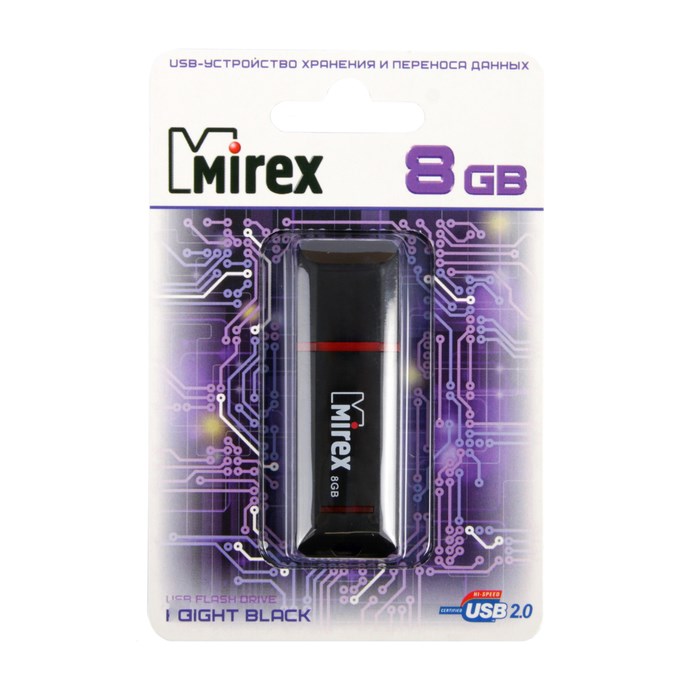 Флешка Mirex KNIGHT BLACK, 8 Гб, USB2.0, чт до 25 Мб/с, зап до 15 Мб/с, черная - фото 51365052