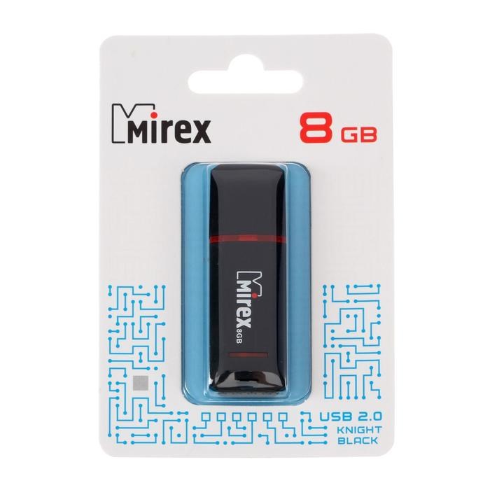 Флешка Mirex KNIGHT BLACK, 8 Гб, USB2.0, чт до 25 Мб/с, зап до 15 Мб/с, черная - фото 51365053