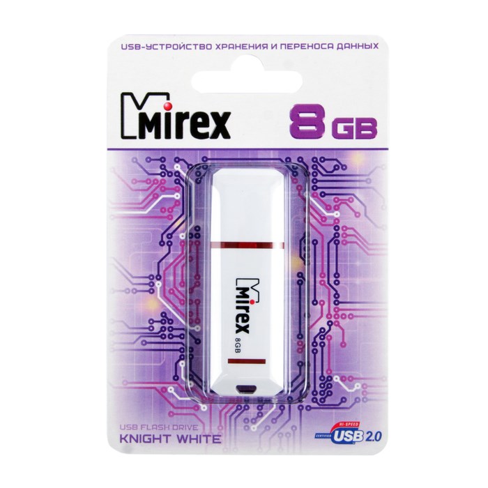 Флешка Mirex KNIGHT WHITE, 8 Гб, USB2.0, чт до 25 Мб/с, зап до 15 Мб/с, белая - фото 51365056