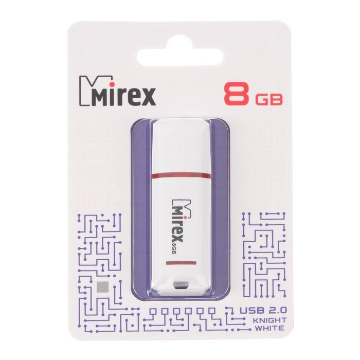 Флешка Mirex KNIGHT WHITE, 8 Гб, USB2.0, чт до 25 Мб/с, зап до 15 Мб/с, белая - фото 51365060