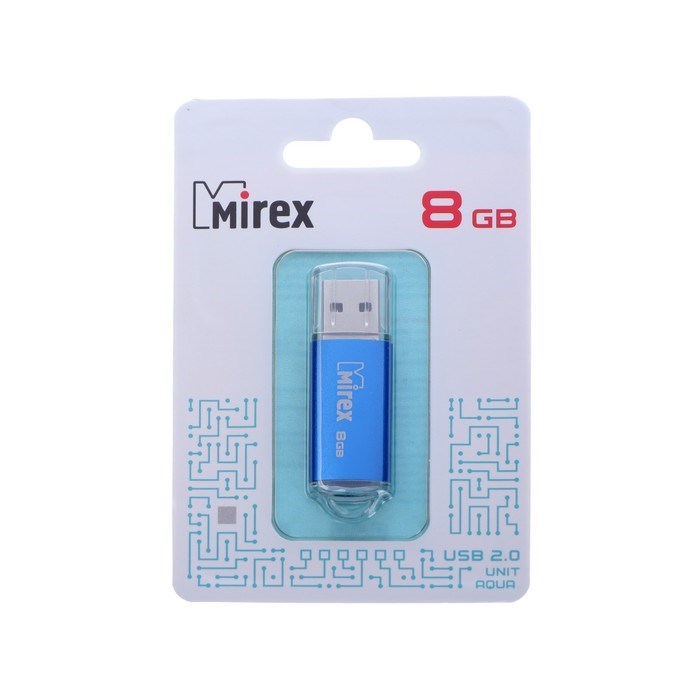 Флешка Mirex UNIT AQUA, 8 Гб, USB2.0, чт до 25 Мб/с, зап до 15 Мб/с, синяя - фото 51365063