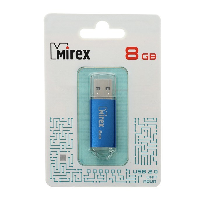 Флешка Mirex UNIT AQUA, 8 Гб, USB2.0, чт до 25 Мб/с, зап до 15 Мб/с, синяя - фото 51365065