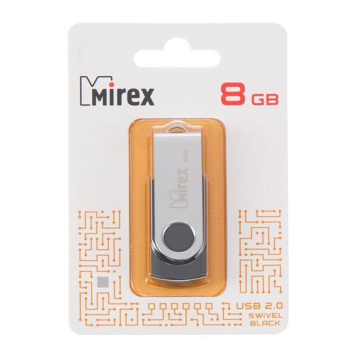 Флешка Mirex SWIVEL BLACK, 8 Гб, USB2.0, чт до 25 Мб/с, зап до 15 Мб/с, черная - фото 51365070