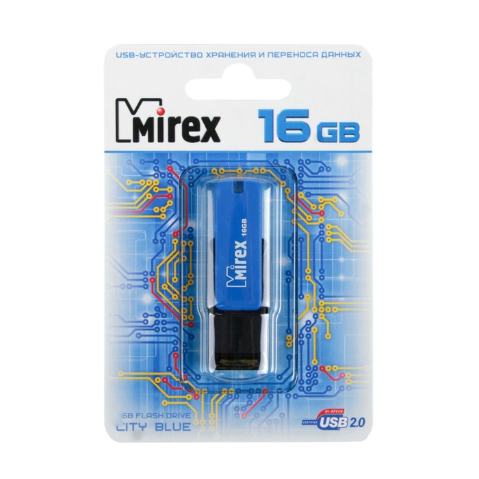 Флешка Mirex CITY BLUE, 16 Гб, USB2.0, чт до 25 Мб/с, зап до 15 Мб/с, синяя - фото 51365074