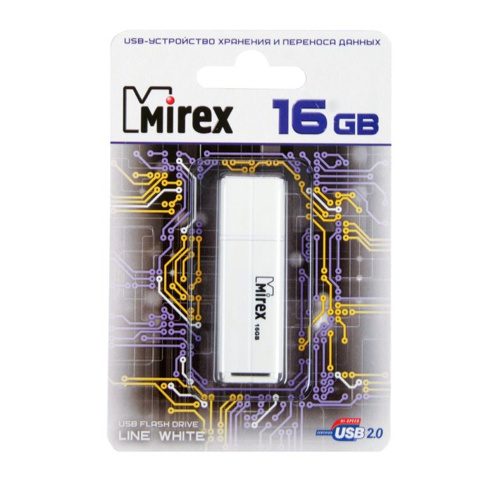 Флешка Mirex LINE WHITE, 16 Гб, USB2.0, чт до 25 Мб/с, зап до 15 Мб/с, белая - фото 51365079