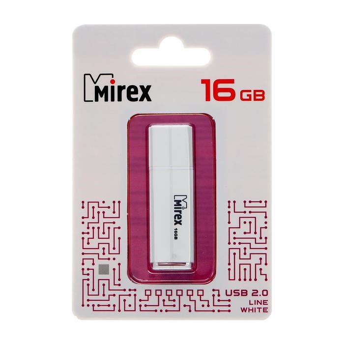 Флешка Mirex LINE WHITE, 16 Гб, USB2.0, чт до 25 Мб/с, зап до 15 Мб/с, белая - фото 51365081